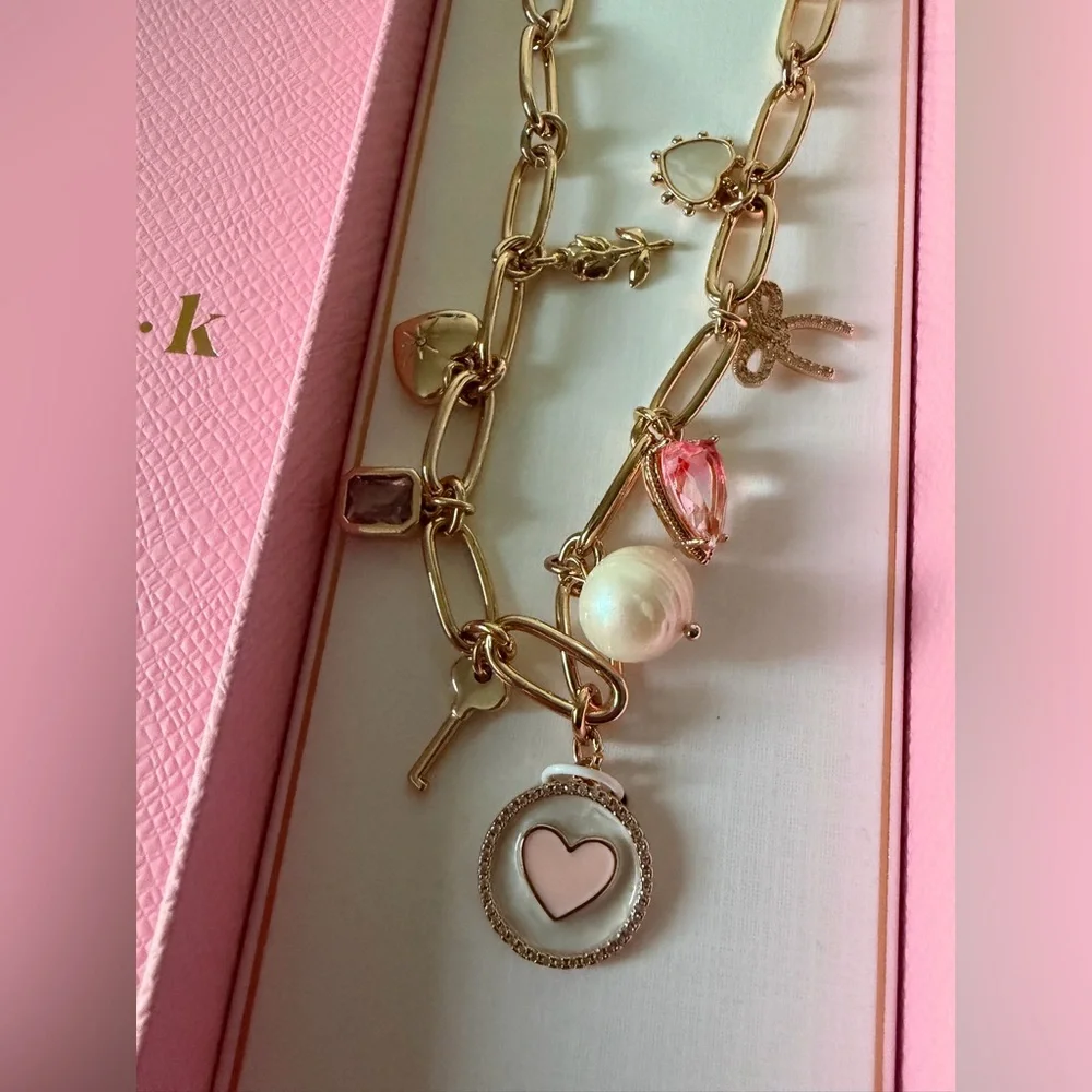 Gold Chain Necklace with pink Pearl Charms